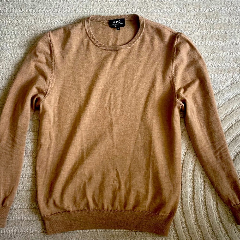 A.P.C. Tan Crewneck Sweater with Soft Texture